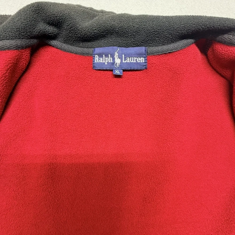 Ralph Lauren RLPC Fleece Jacket Men Black Full Zip Red Lined Polo Size XL FITS M
